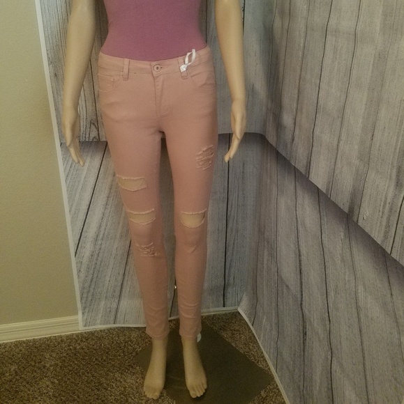 Mauve Denim Ripped Skinny Jeans - Picture 4 of 8